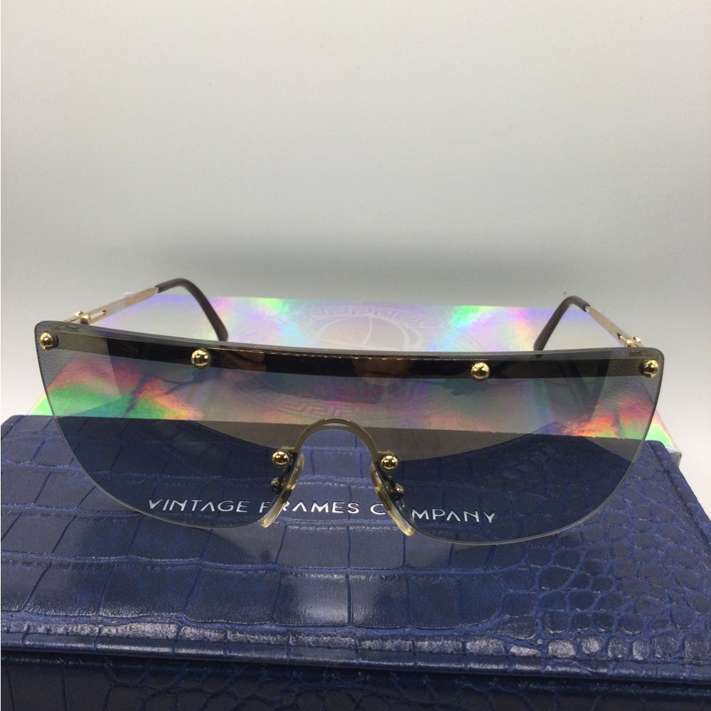 Rimless Shield Sunglasses - Gradient Blue Lenses